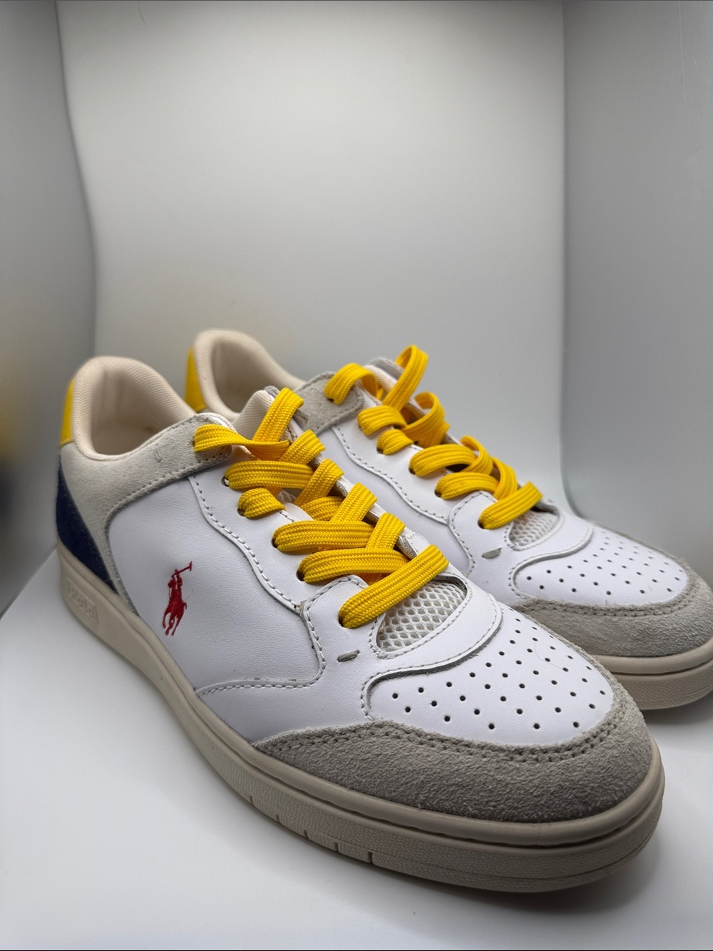 Polo Ralph Lauren White Red Yellow Court Men’s Sneaker Shoes Brand New Sz 7.5